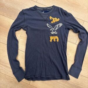 American Eagle Outfitters Dark Blue Sweater with Gold Accents